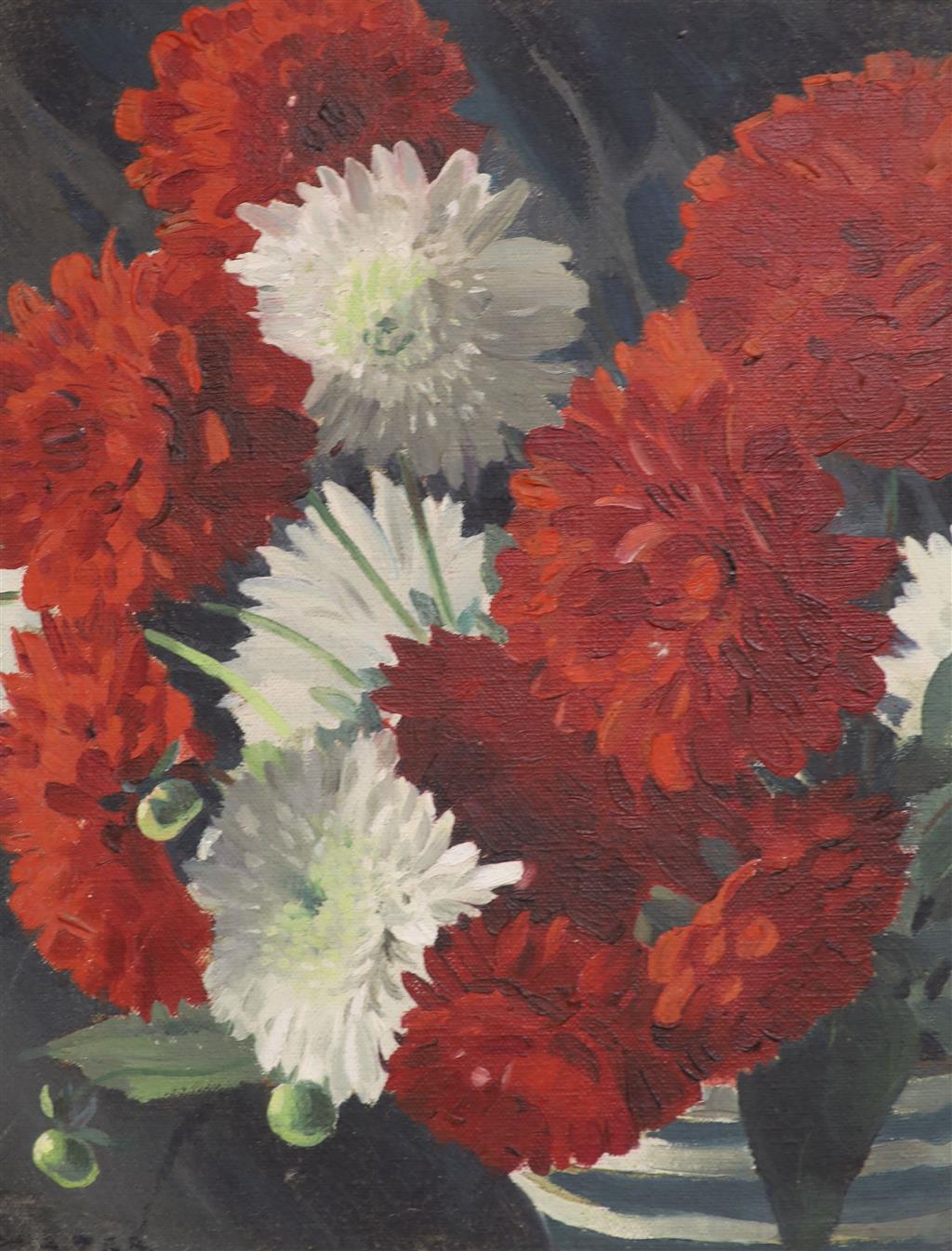Cedric Chater (1910-1978), oil on canvas, Still life of carnations in a vase, signed, 24 x 19cm